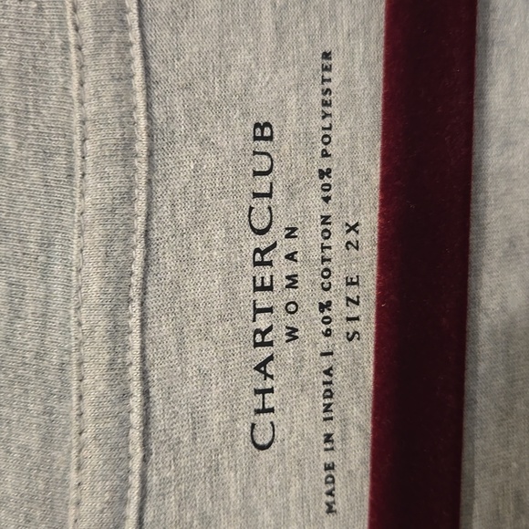 🔥Charter Club Light Gray Patterned & Embellished V-Neck Top - Picture 2 of 8